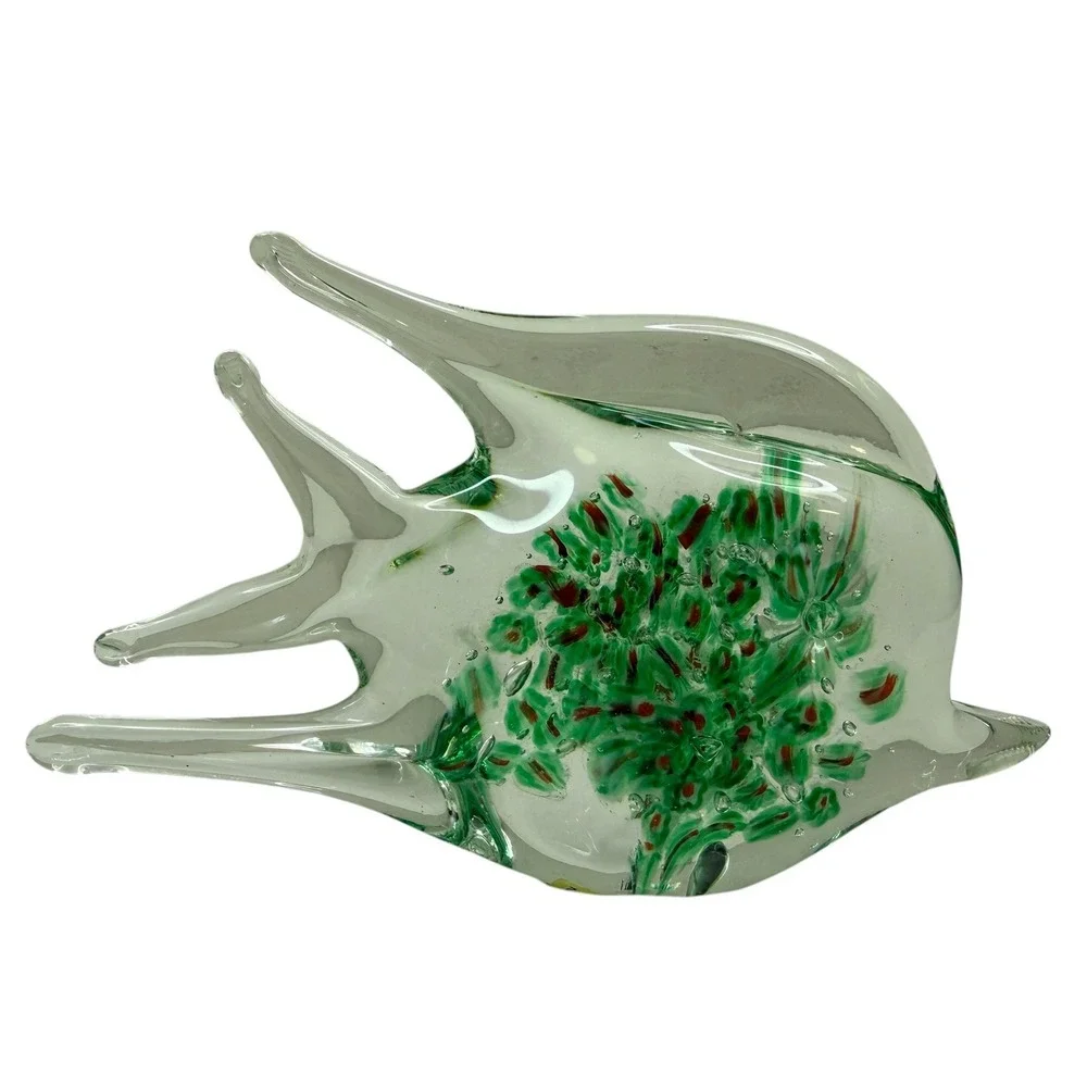 Murano Millefiori Hand Blown Glass Fish Figurine Paperweight Art Sculpture 3.5in